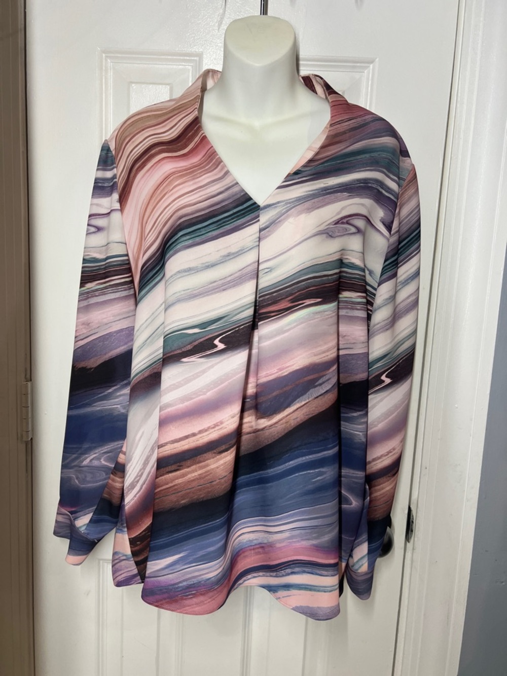 Chico's Striated V-Neck Tunic in Pink, Blue and Cream